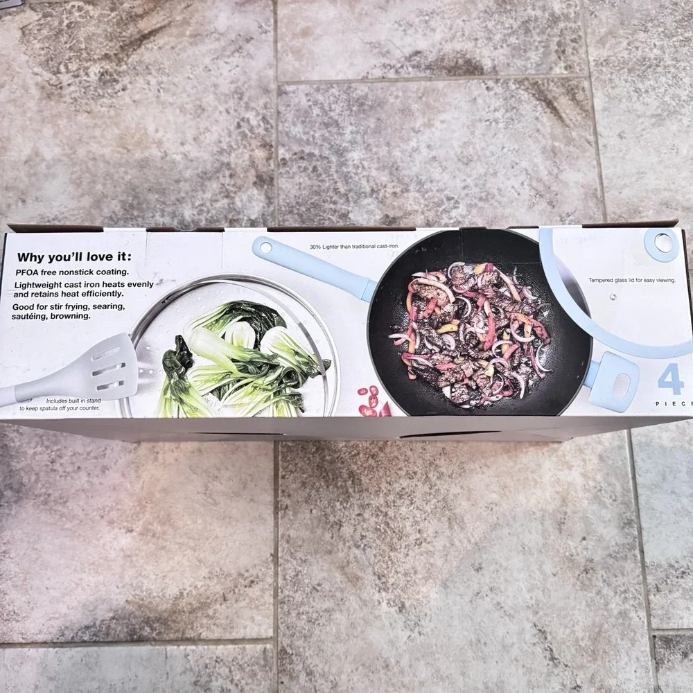 The Cellar All-In-One Lightweight Cast Iron Pan 4‎ Piece Steamer Lid Spatula